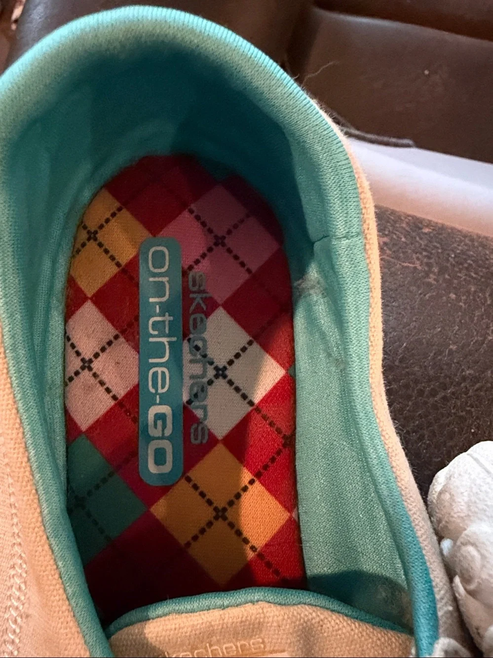 Skechers Women’s Canvas Boat Shoes in Cream with Turquoise Accents
